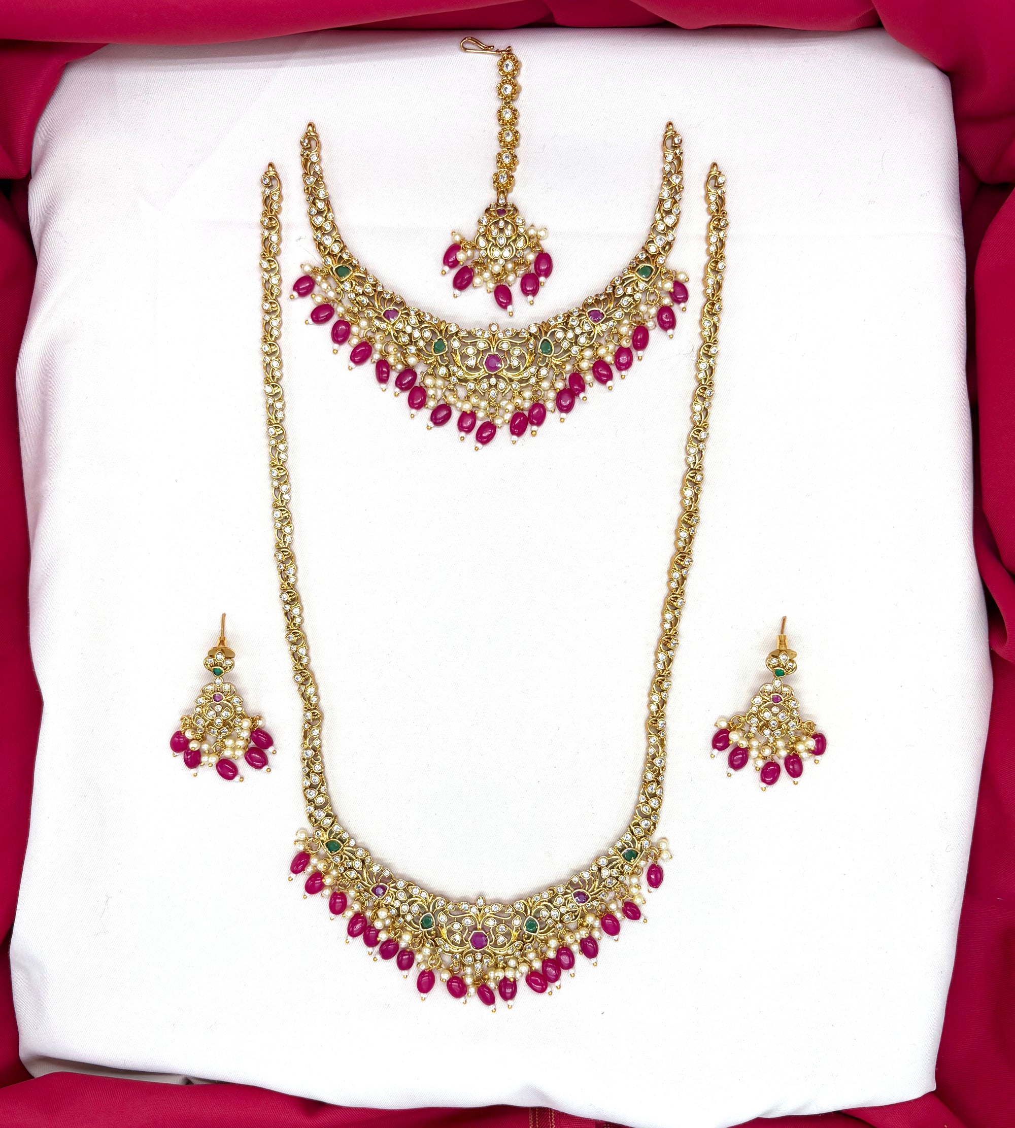 Matte finishing floral with pink monalisa beads Combo-set
