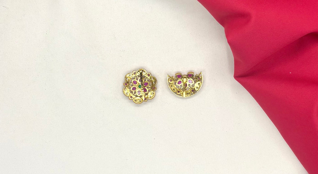 Hair Jadau Kundan Suryudu-Chandrudu Pink Floral design with ad stones