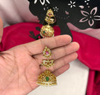Matte finishing floral design with Ad stones pink & Green stone Jhumka Earring