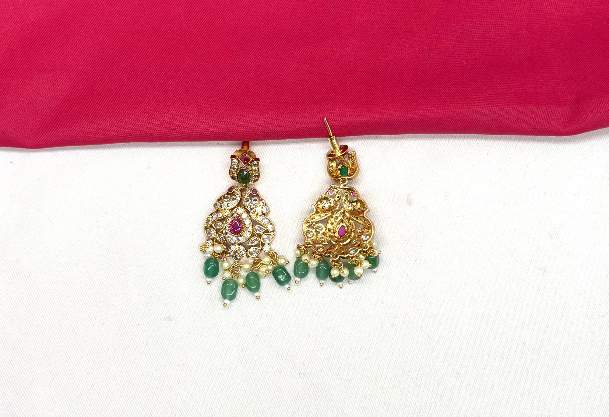 Matte finishing peacock design with Green beads Mango Long Haram