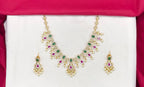 Matte finishing flower design with Green and pink stones Short Necklace