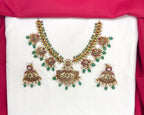 Jadau Kundan Guttapusalu with Green Beads peacock-design  Short Necklace