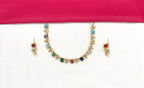 Matte finishing Multi-stones with  American Diamonds Short Necklace