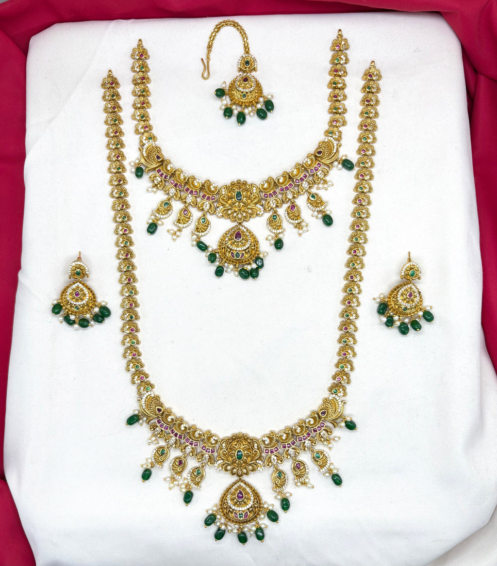 Matte finishing floral design with Green Beads combo-set