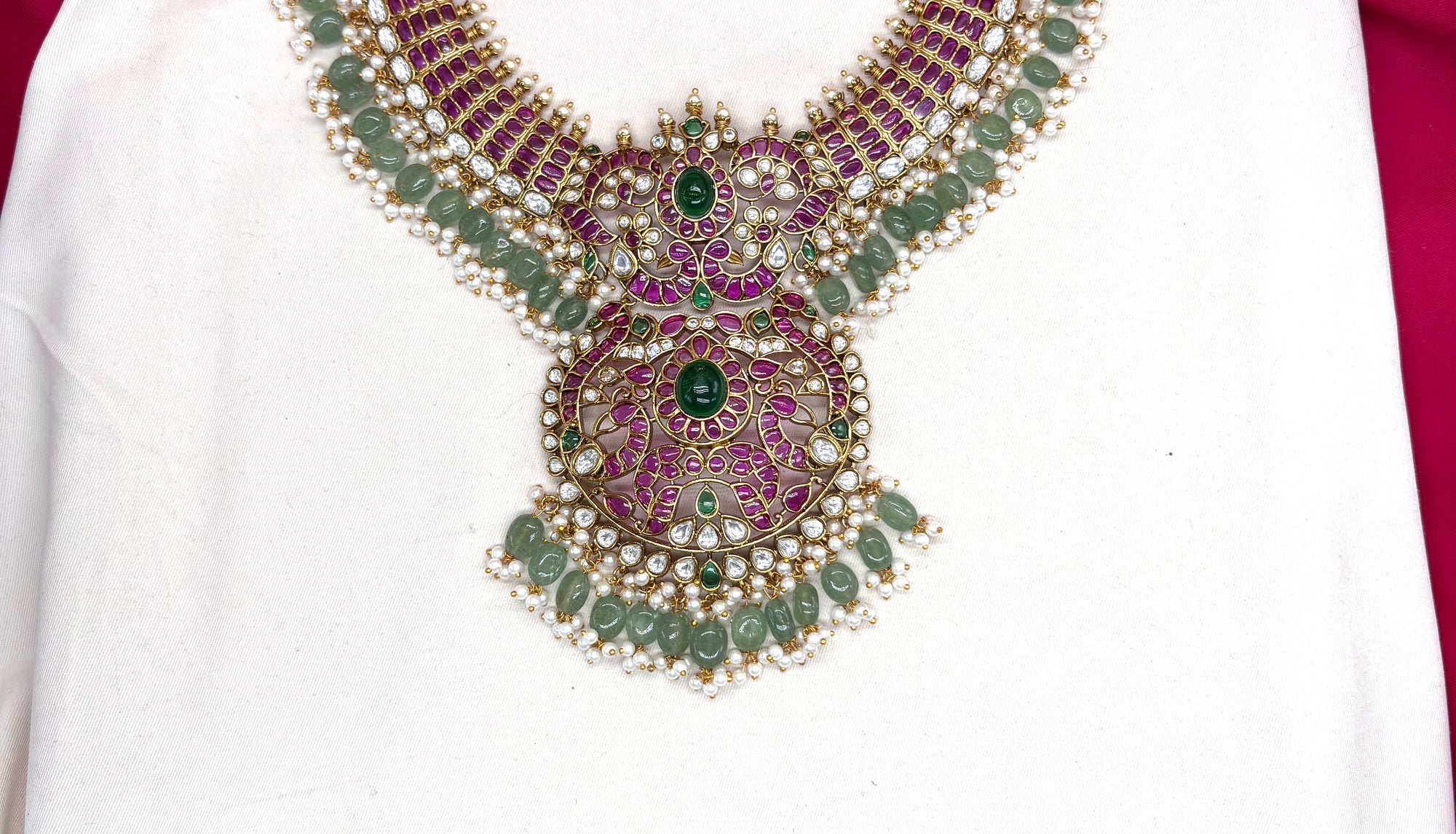 Premium Beautifully designed Heavy Jadau kundan with Green beads Necklace