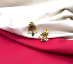 Kempu jadau Flower design dangling Green stone drop.