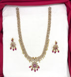 Matte finishing American Diamonds peacock design Long Haram Necklace