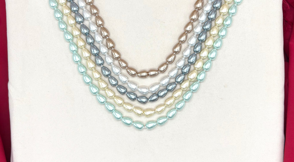 5-layer multi-color drop pearl mala crafted using premium Indian glass pearls in beautiful multi-tone shades
