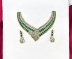 Premium Victorian finishing peacock design American diamonds With Green stones Necklace