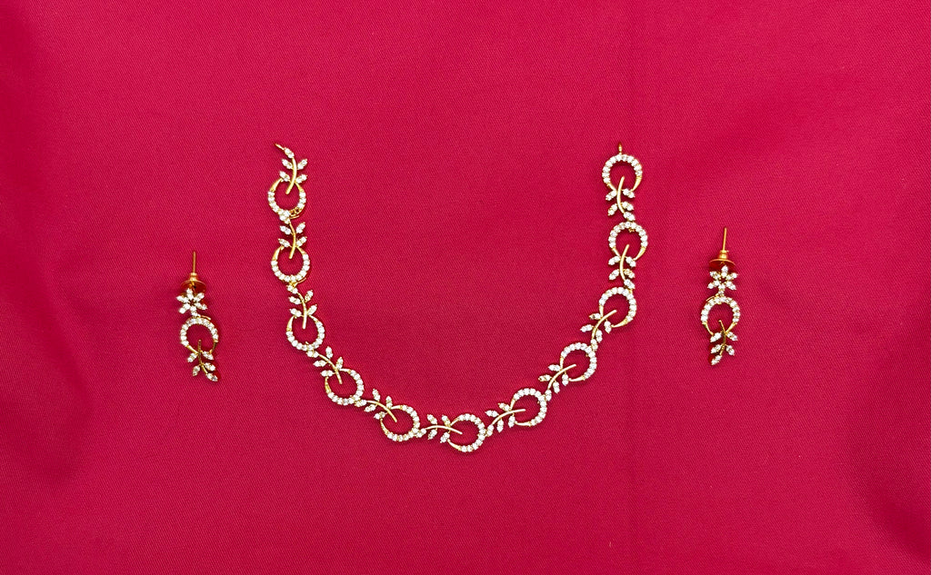 zircon stones in a floral and leaf-inspired motif short Necklace