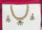 Matte finishing American Diamonds peacock design Short Necklace