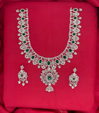 Ad Stones Silver Detachable With Green stones Long Haram