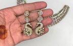 Premium Victorian finishing peacock design American diamonds With Baby-pink stones Necklace