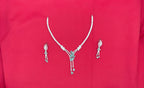 Silver American Diamonds stones deep Mint-Green teardrop and floral-shaped stones Short Necklace