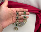 Victorian finishing American Diamonds with Green  stones Choker