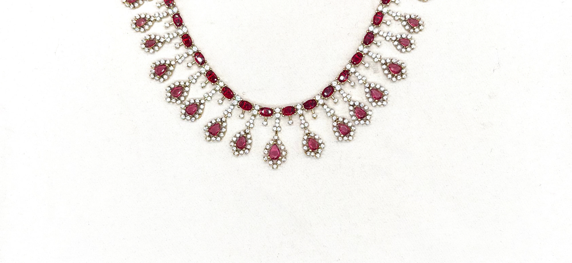 Victorian finishing American Diamond and Red stones Short Necklace