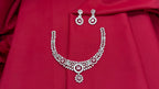 Silver Polish White & Baby-Pink  AD Studded Short Necklace