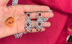 Sliver finishing American Diamond red stones leaf design stones Necklace