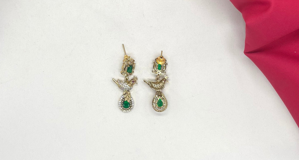Peacock design with AD Green Zircon & Moissanite Stones