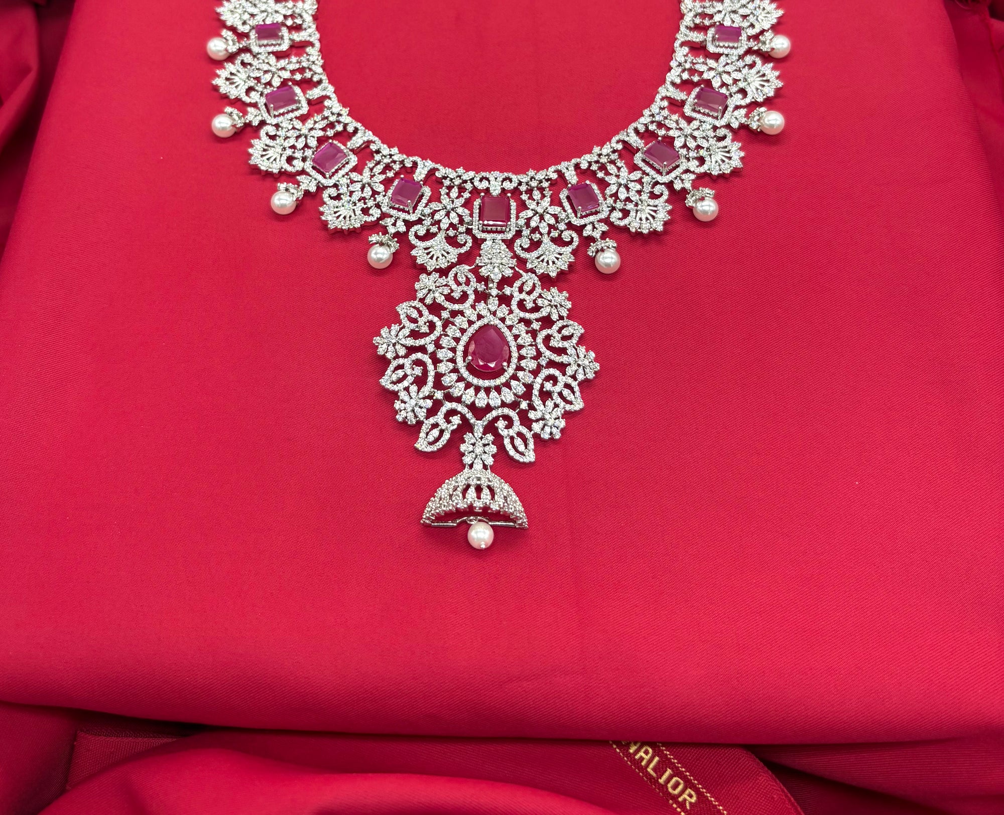 Ad Stones Silver Detachable With Pink stones Long Haram