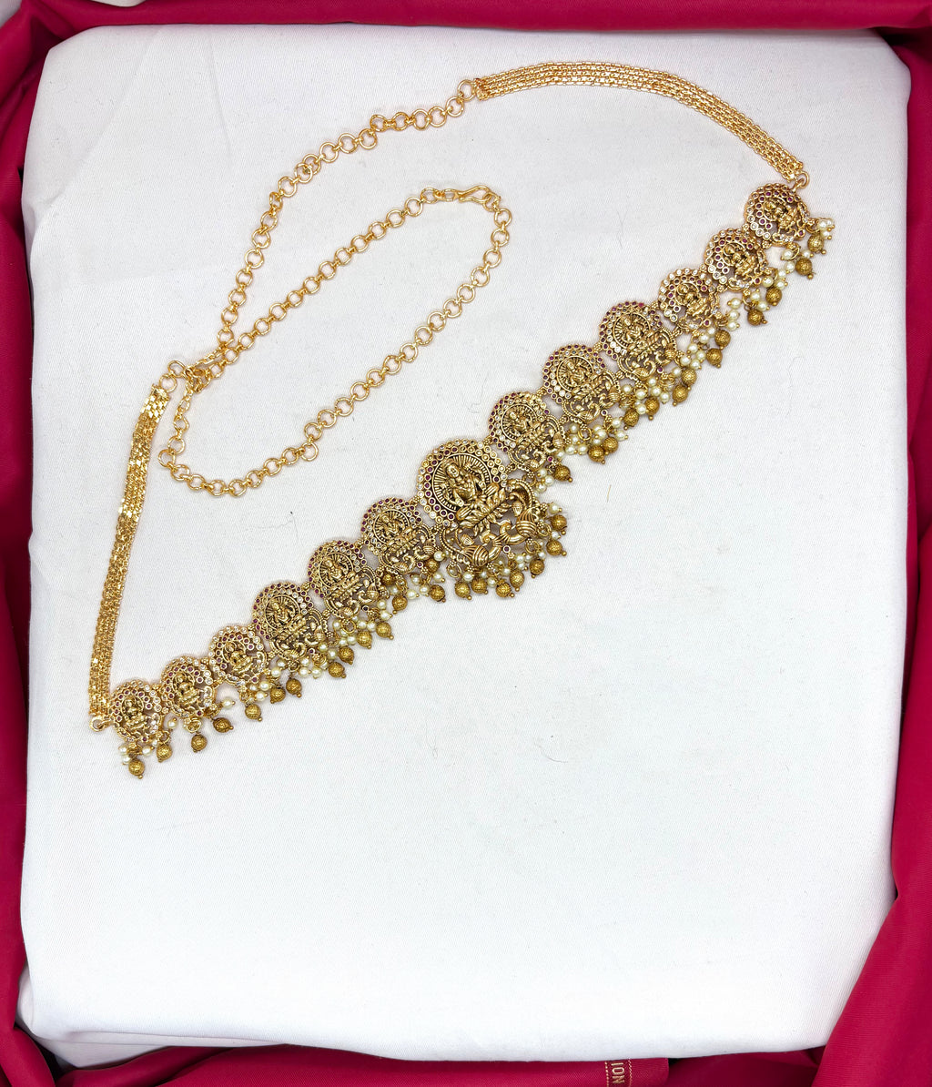 Matte finishing Lord Lakshmi designed with Golden balls and peacock finish Chain Vaddanam
