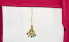 Matte finishing American Diamonds Lord Lakshmi Green Beads Maang Tikka