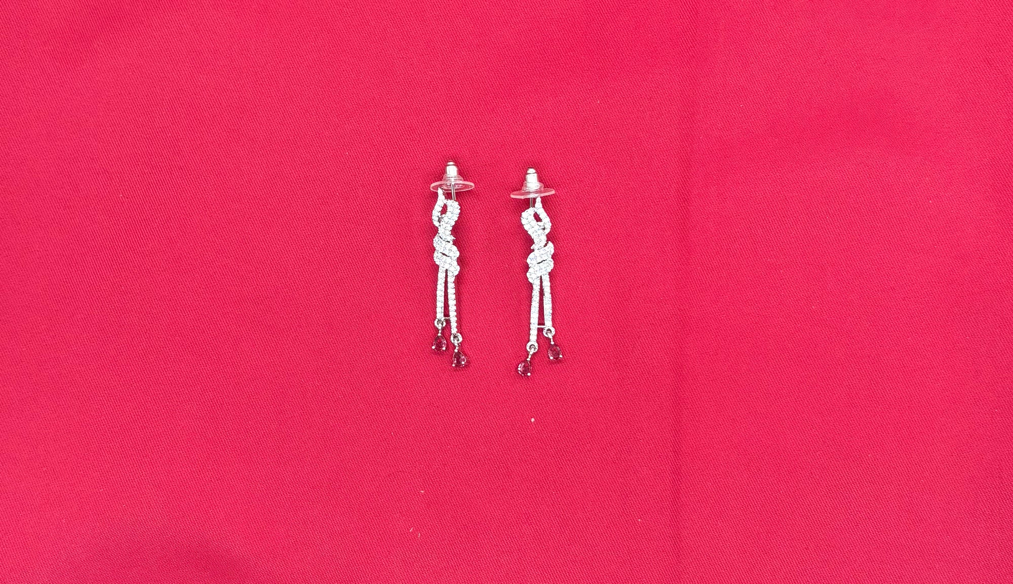 Silver American Diamonds Red stones Short Necklace