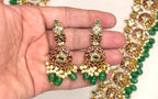 Jadau Kundan Green stones with  white pearls Combo-Set