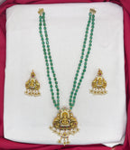 Premium Layered Lord Lakshmi design pendent Green stones Rani-Haram