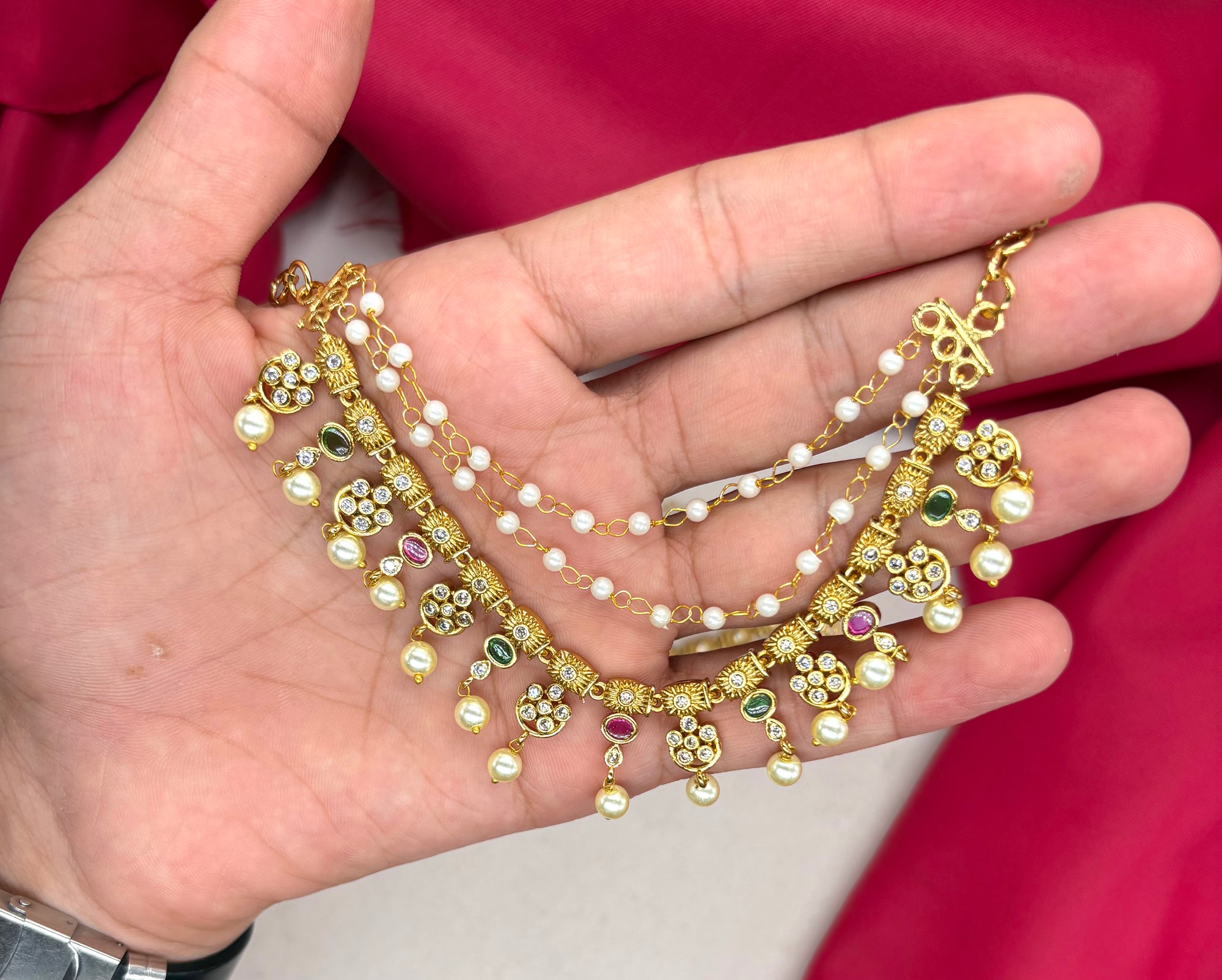 Matte finishing Beautifully multi stone’s champaswaralu