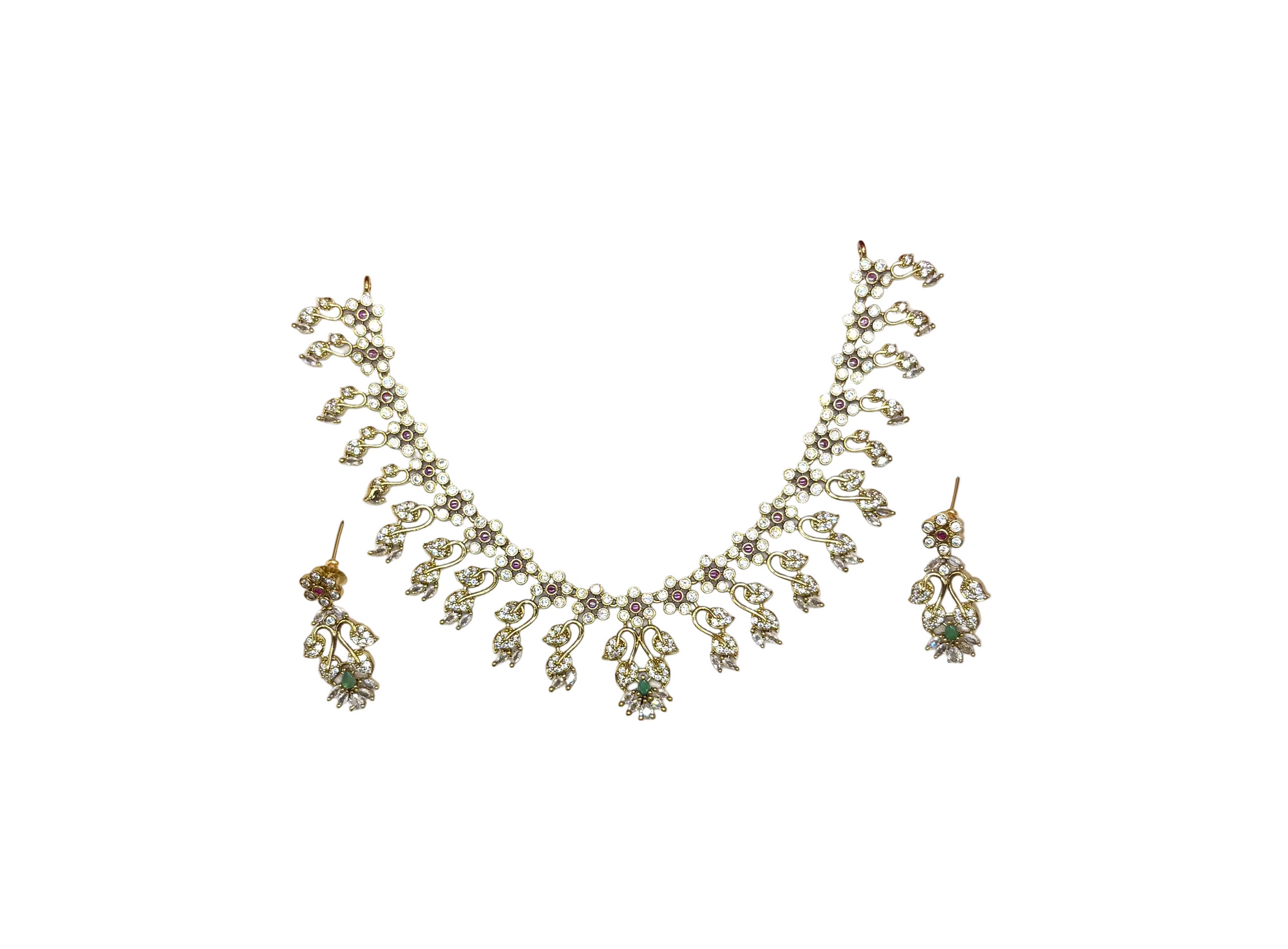 Victorian finishing flower design with white stones short Necklace