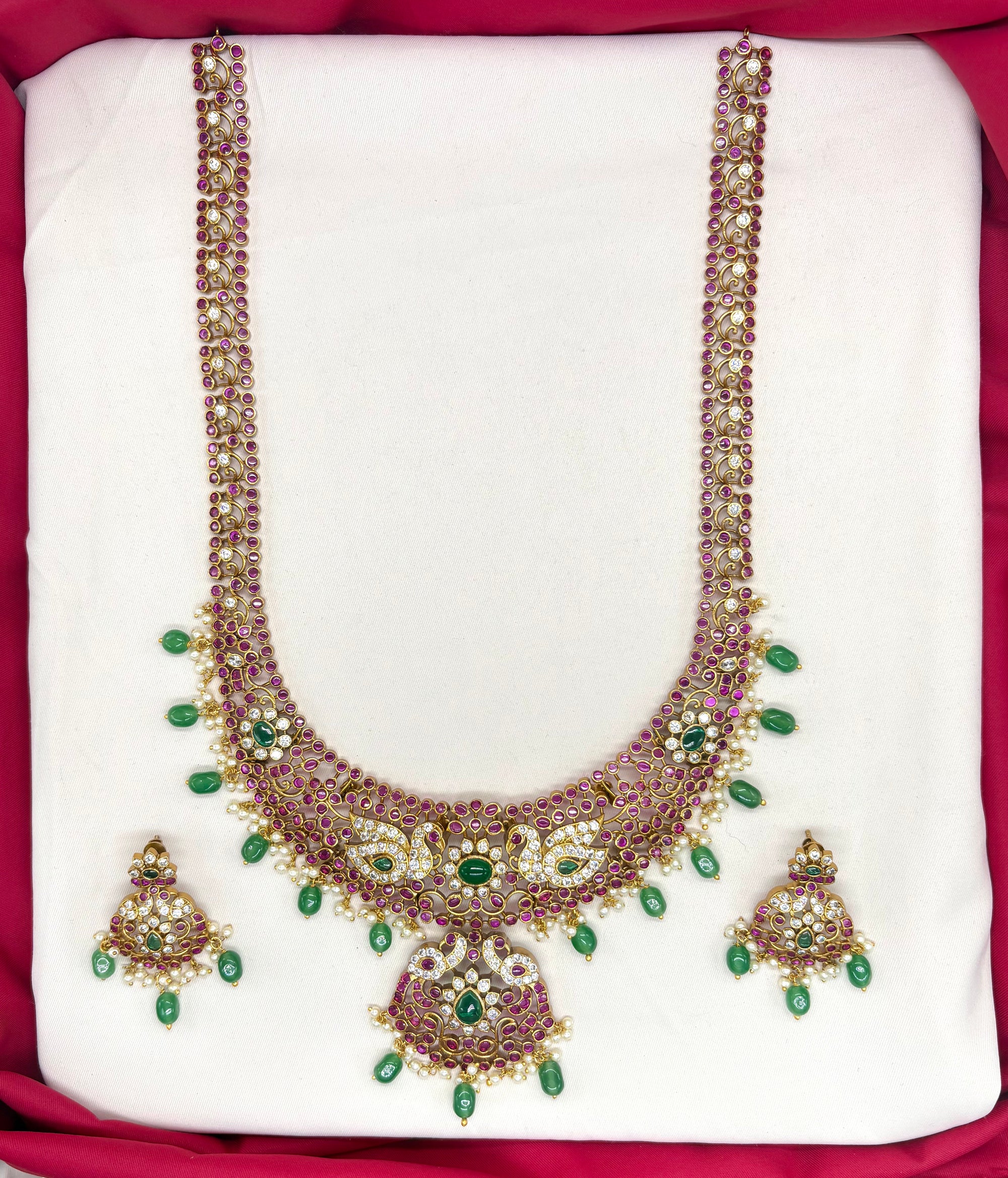 Premium Jadau kundan peacock Design Long Necklace