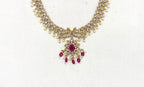 Matte finishing American Diamonds peacock design Short Necklace
