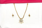 Matte finishing flower design pendent with mint-Green stone short Necklace