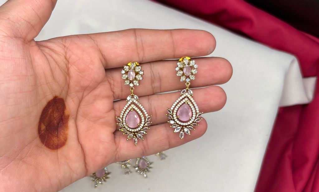 Victorian finishing floral design with sea baby pink stones Necklace