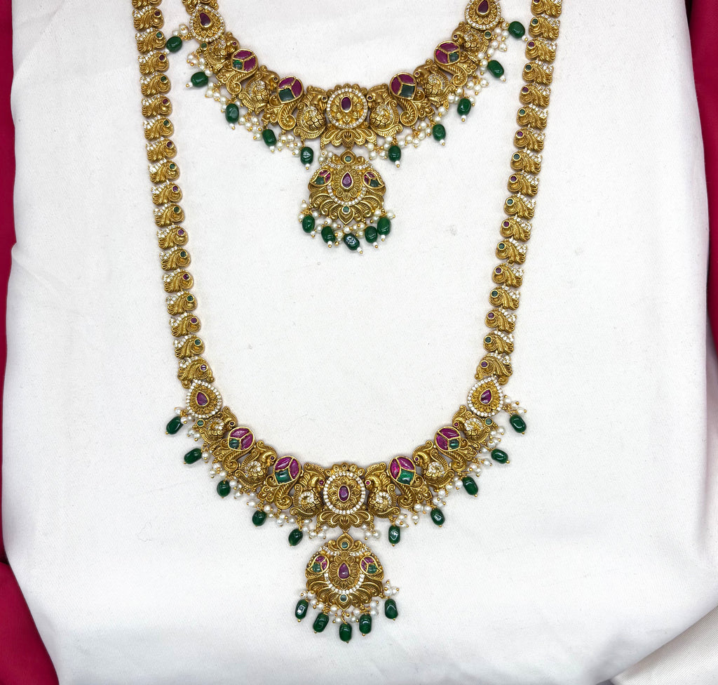 Matte finishing peacock design with Green Beads combo-set