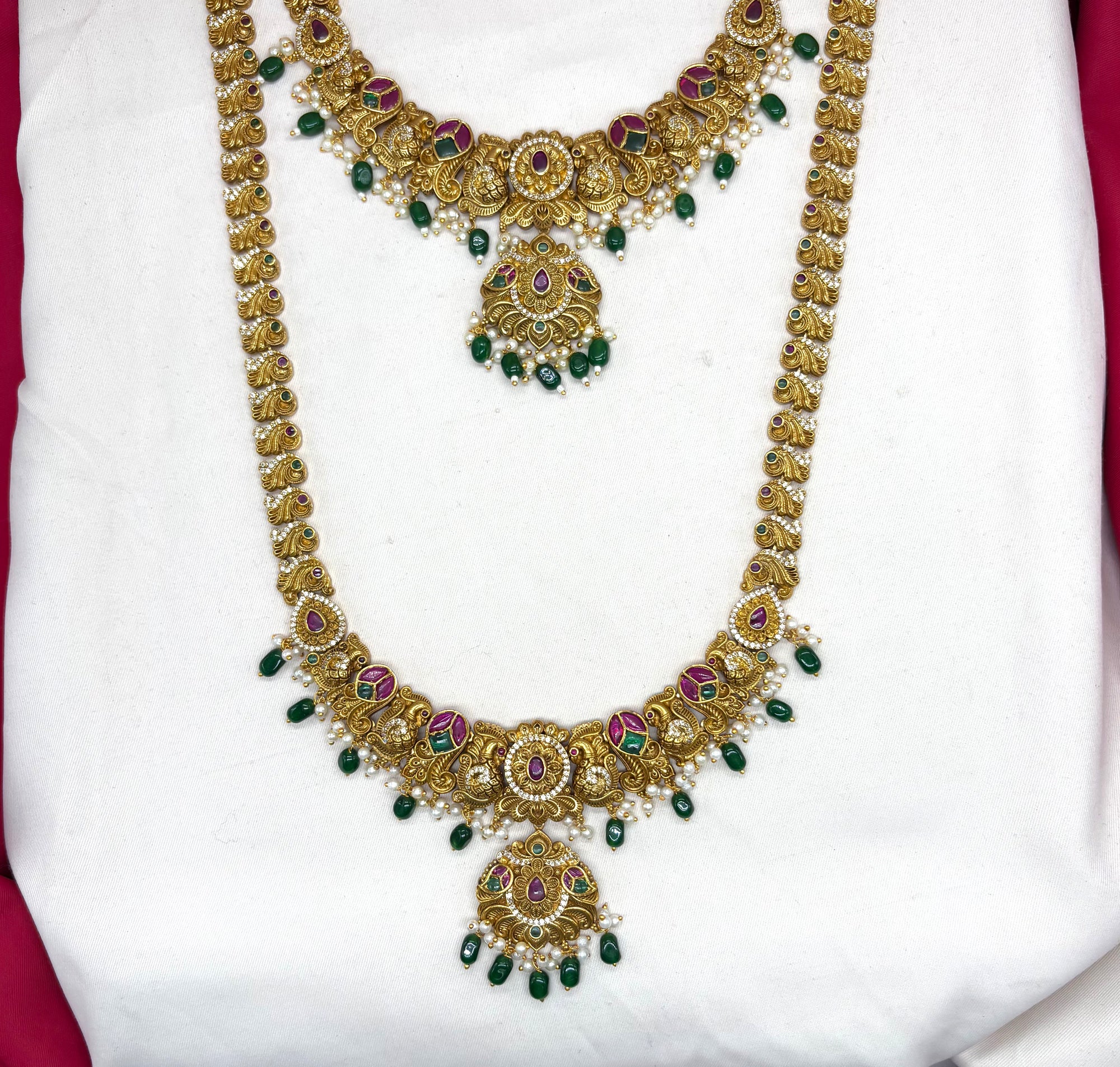 Matte finishing peacock design with Green Beads combo-set