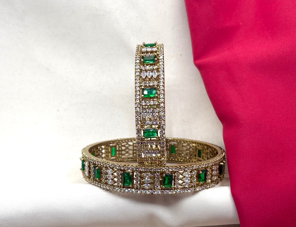Victorian finishing American Stones with Green stones Bangle