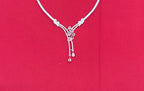 Silver American Diamonds stones deep Baby-pink teardrop and floral-shaped stones Short Necklace