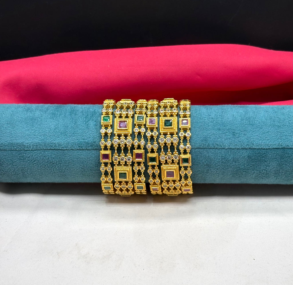 Matte finish multi stones with six Bangles Set