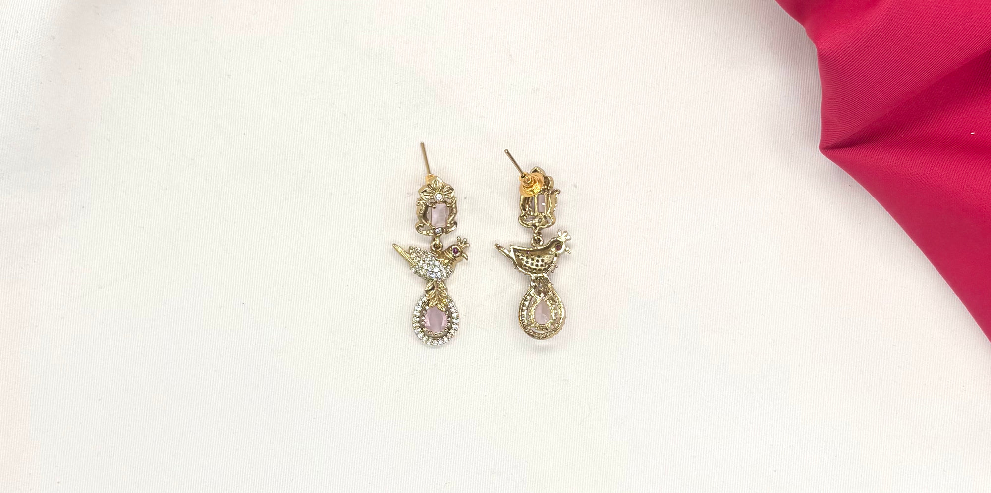 Peacock design with AD Baby-Pink Zircon & Moissanite Stones