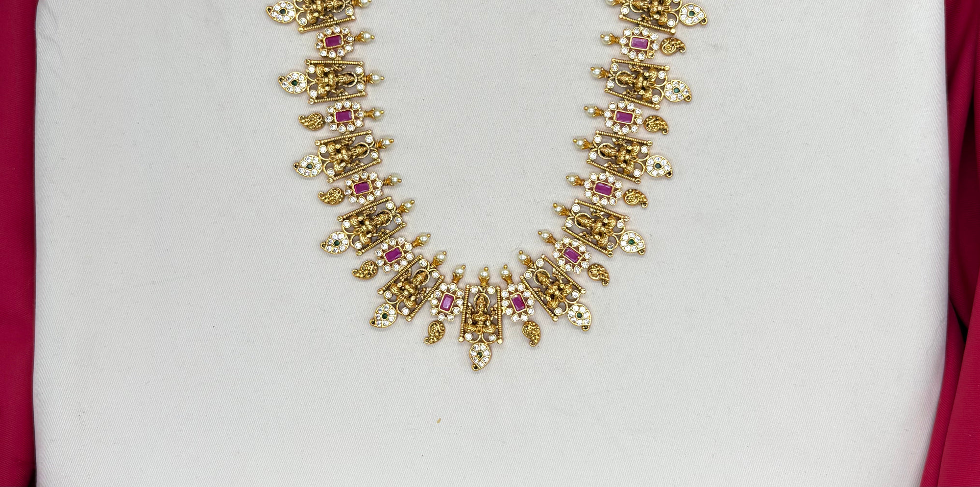 Matte finishing Lord Lakshmi with pink stones long haram