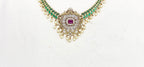 Matte finishing Green Kempu stones Short Kanti Necklace