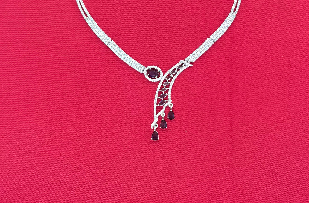 Silver American Diamonds purple stones Short Necklace