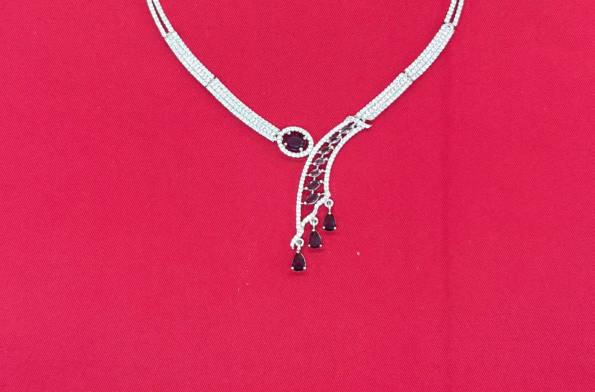 Silver American Diamonds purple stones Short Necklace