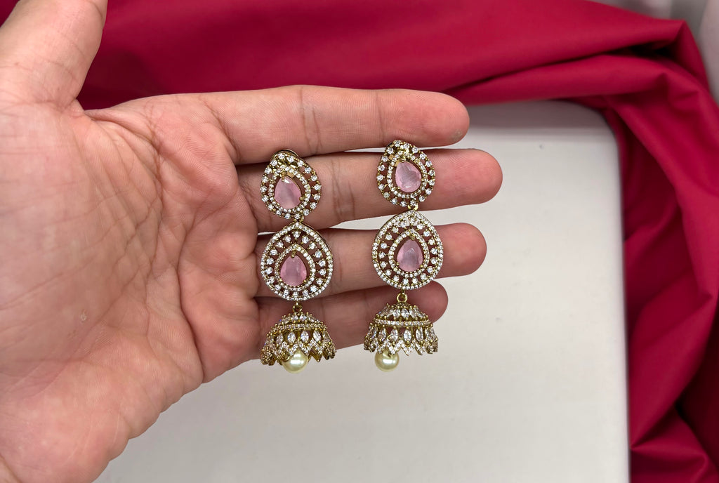 Victorian finishing American Diamonds with Baby-pink stones Choker