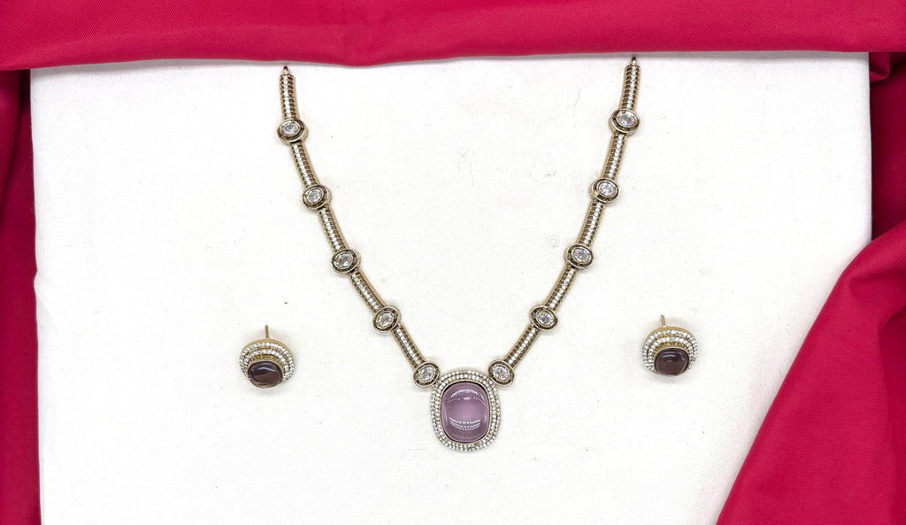 Victorian finishing with American Diamond with Purple Stone Short Necklace