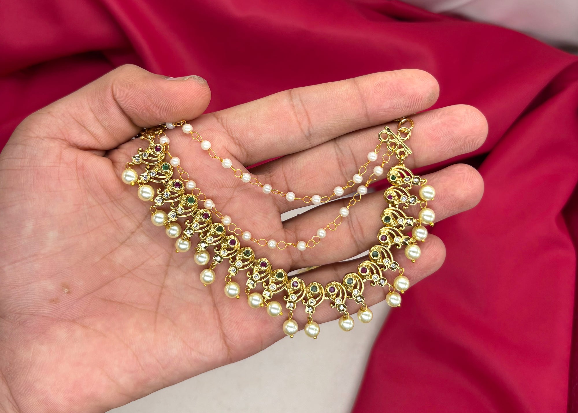 Matte finishing Elephant design multi stones Champaswaralu