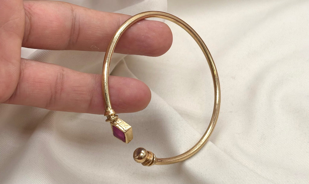 panchaloham Pink stone open-front cuff Kada