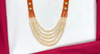 Premium Cubic Zirconia orange beads and pearls AD with flowers design small locket Mala for Unisex